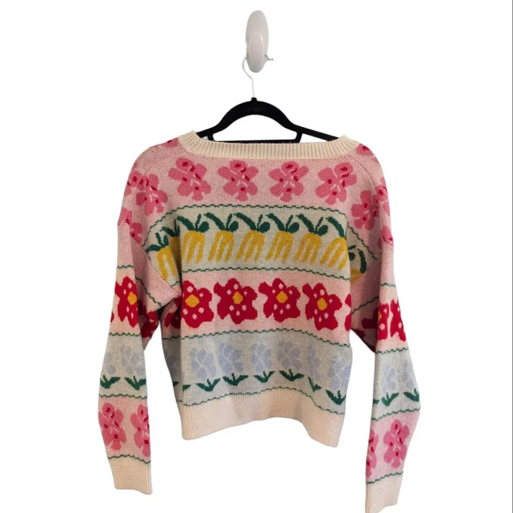 Dreamers by Debut Cropped Style Multi Colour Patterned Sweater - Picture 12 of 13